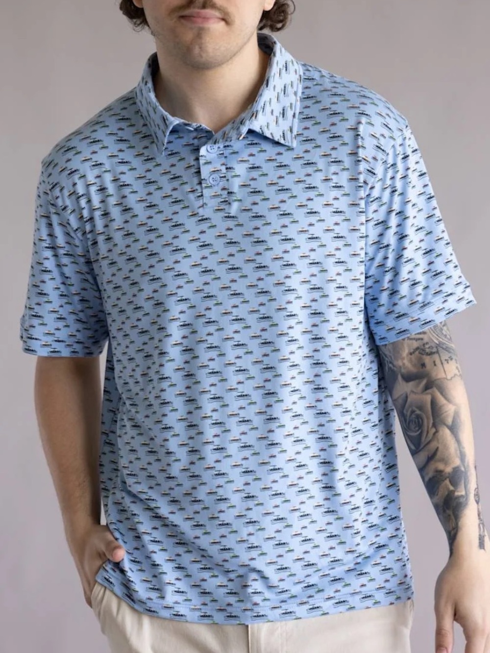1764 golf polo  Light Blue Printed Polo